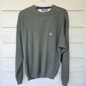 Vintage 90's Tommy Hilfiger Men's XL Dark Green Knit Crewneck Pullover Sweater